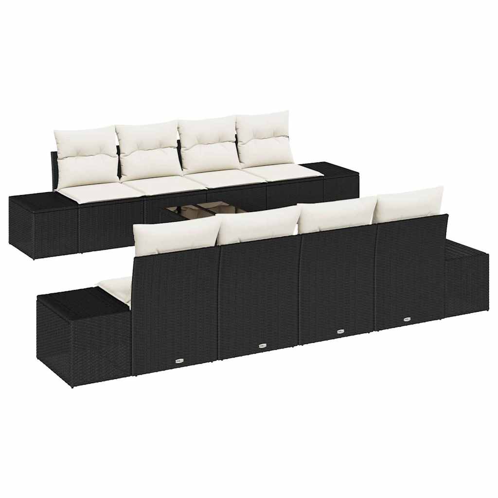 Ensemble de canapé de jardin 8 pcs Noir et Crème polyrotin - XIOS