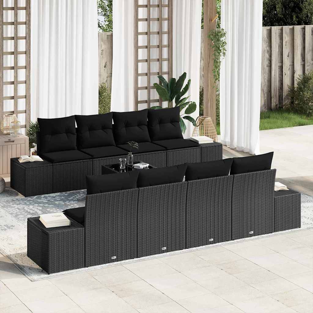 Ensemble de canapé de jardin avec coussin 8 pcs Noir polyrotin - XIOS