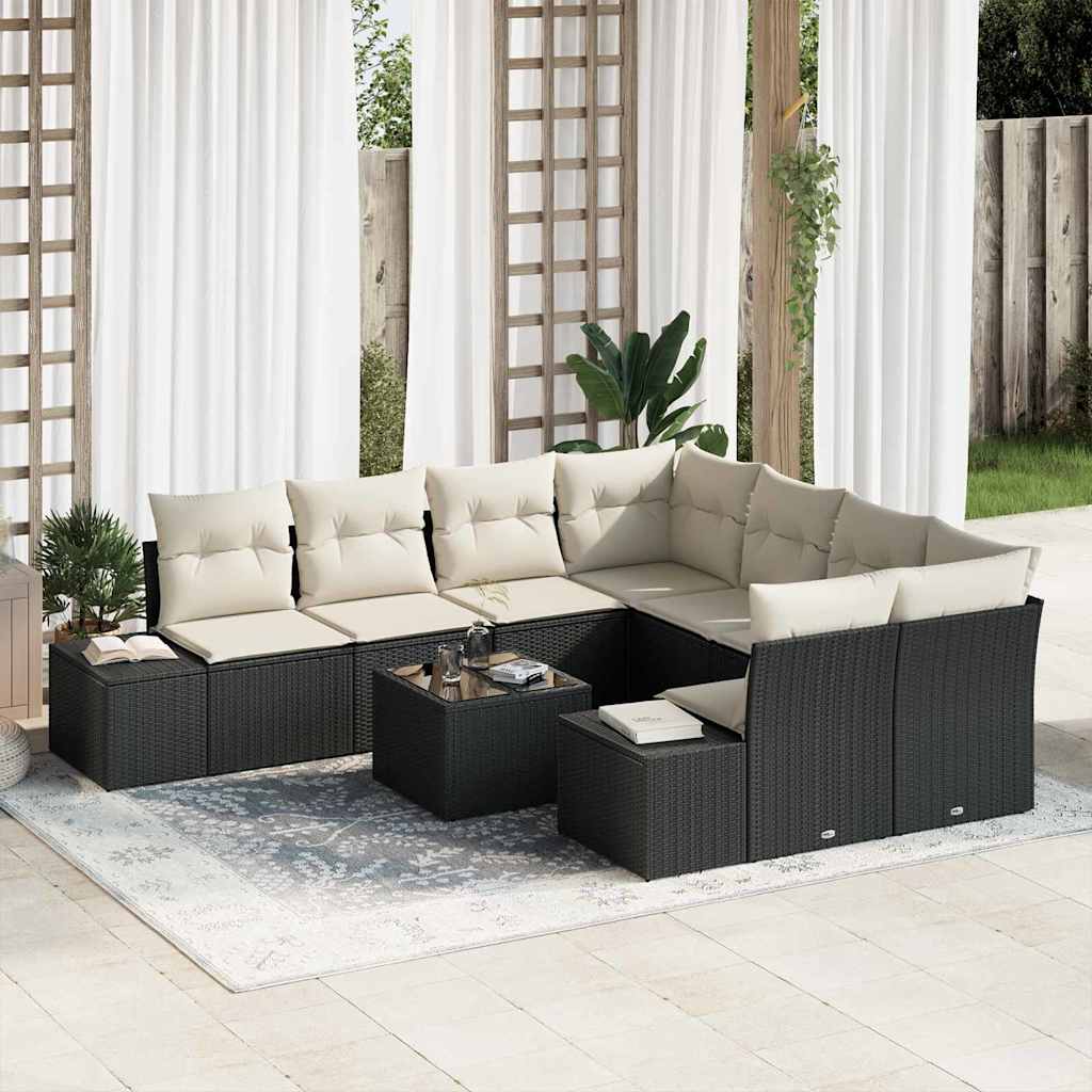 Ensemble de canapé de jardin 9 pcs Noir et Crème polyrotin - XIOS