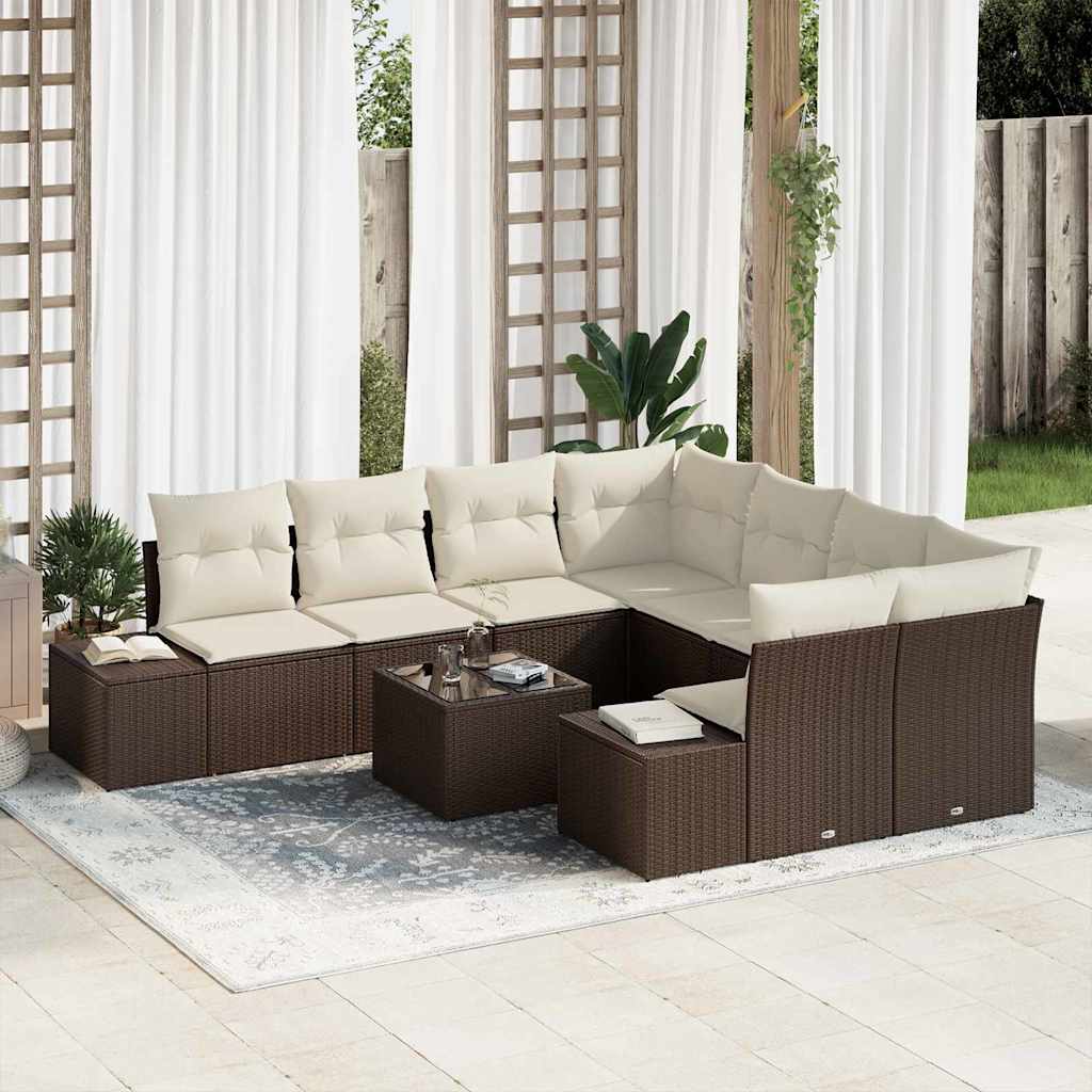 Ensemble de canapé de jardin 9 pcs Marron et Crème polyrotin - XIOS