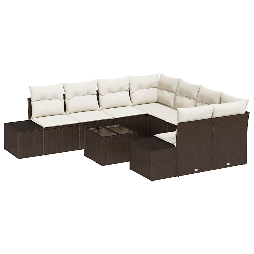 Ensemble de canapé de jardin 9 pcs Marron et Crème polyrotin - XIOS