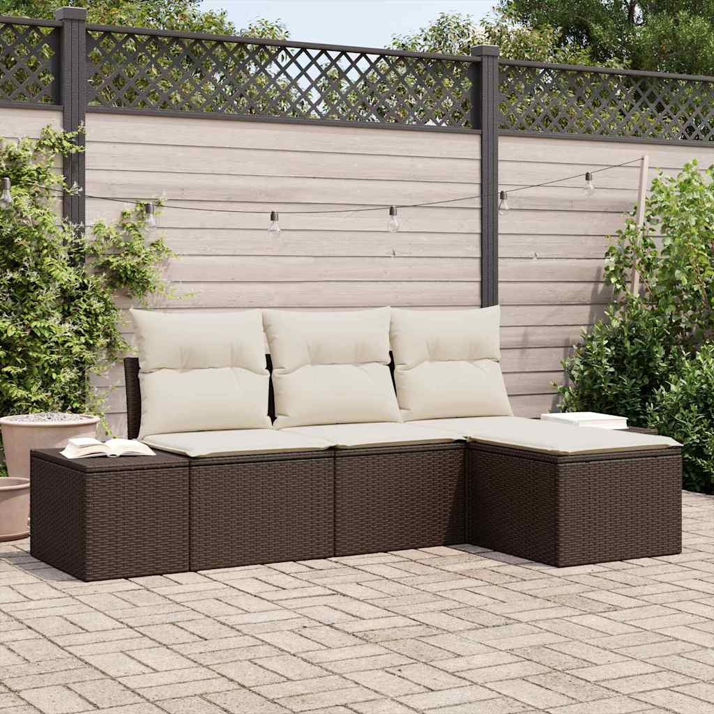 Ensemble de canapé de jardin 4 pcs Marron et Crème polyrotin - XIOS