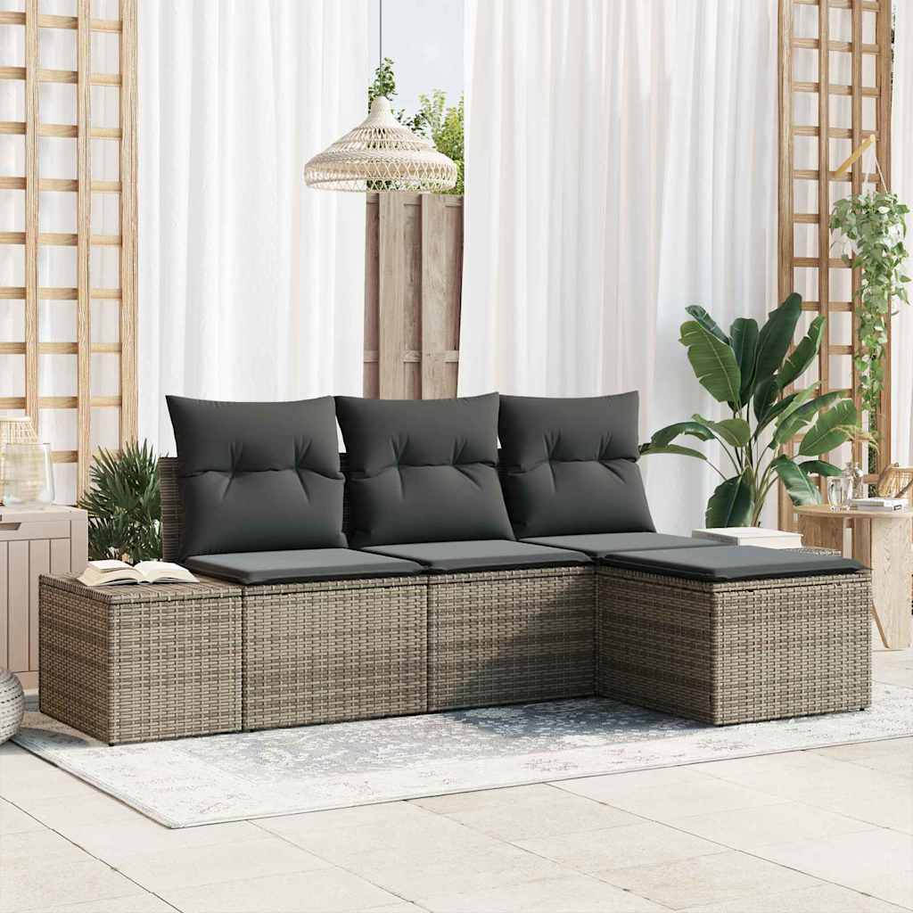 Ensemble de canapé de jardin avec coussin 4 pcs Gris polyrotin - XIOS
