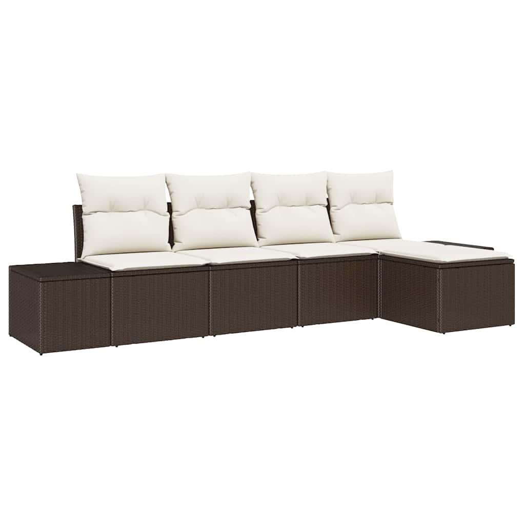 Ensemble de canapé de jardin 5 pcs Marron et Crème polyrotin - XIOS
