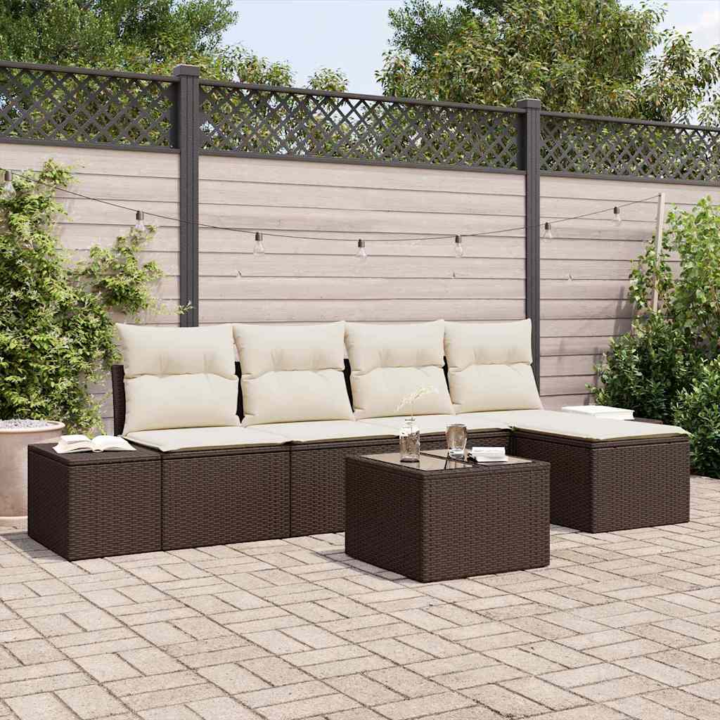 Ensemble de canapé de jardin 5 pcs Marron et Crème polyrotin - XIOS