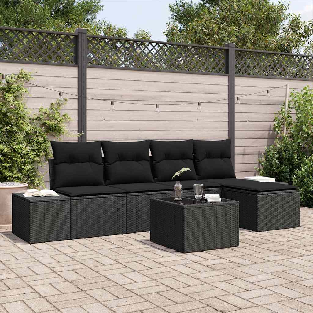 Ensemble de canapé de jardin avec coussin 5 pcs Noir polyrotin - XIOS