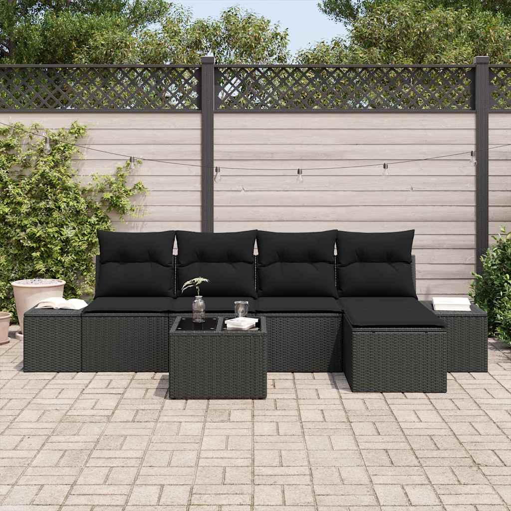 Ensemble de canapé de jardin avec coussin 5 pcs Noir polyrotin - XIOS