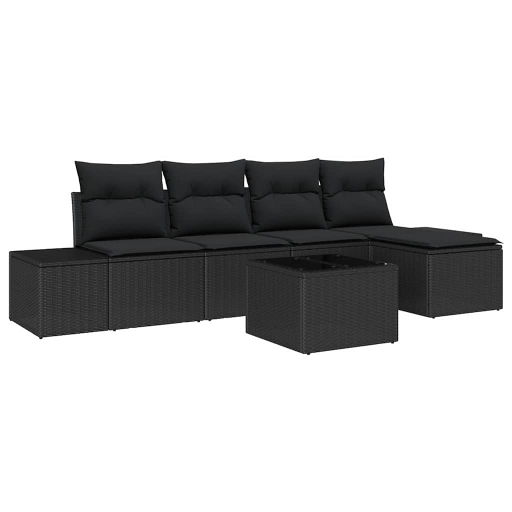 Ensemble de canapé de jardin avec coussin 5 pcs Noir polyrotin - XIOS