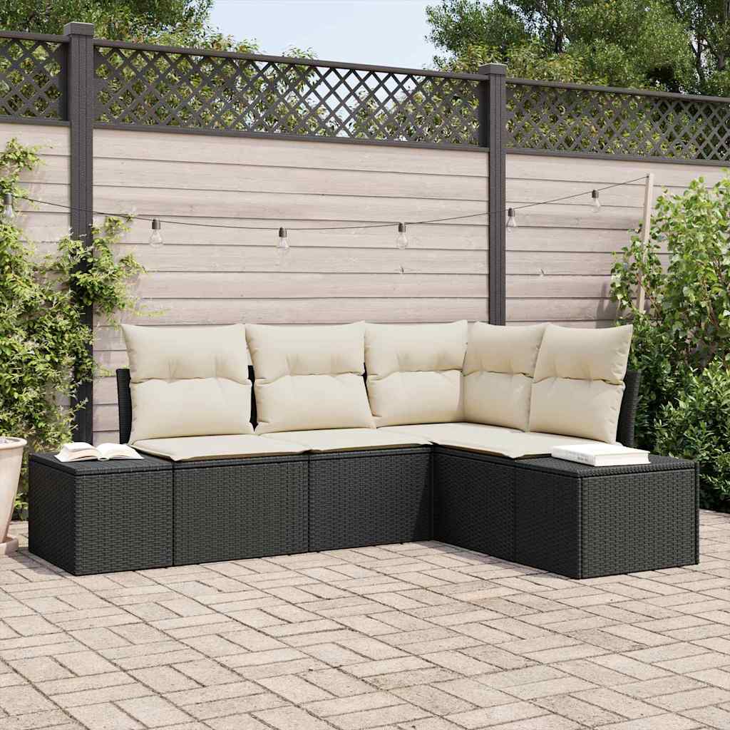 Ensemble de canapé de jardin 4 pc Noir et Crème polyrotin