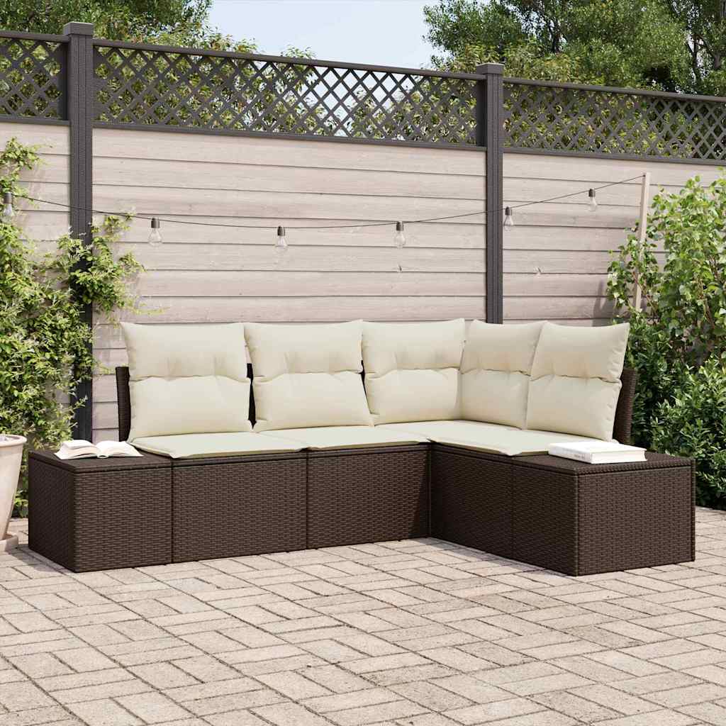 Ensemble de canapé de jardin 4 pcs Marron et Crème polyrotin - XIOS