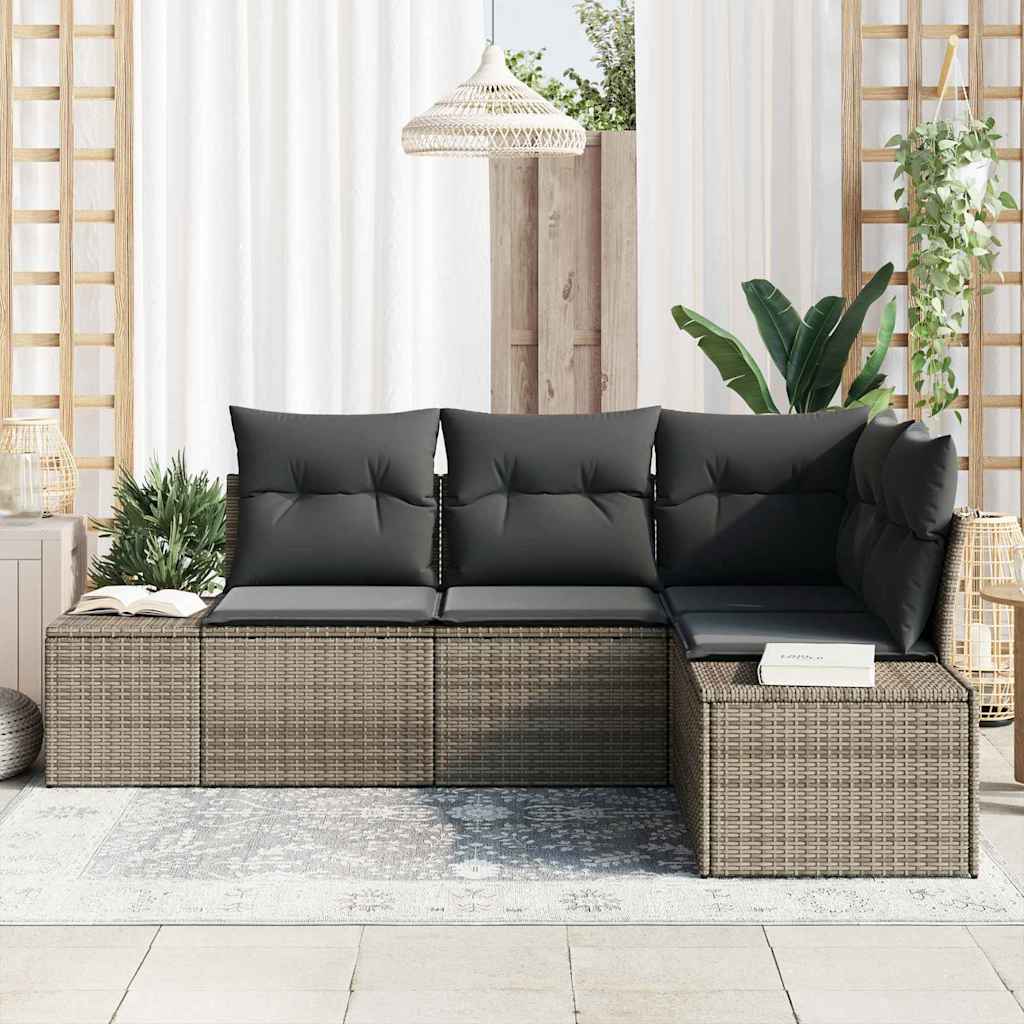 Ensemble de canapé de jardin avec stockage 4 pcs Gris polyrotin - XIOS