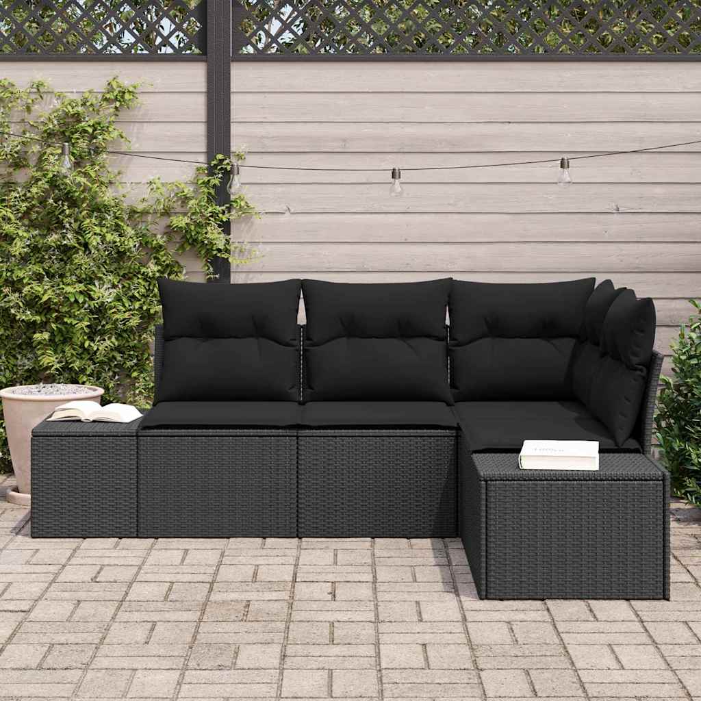 Ensemble de canapé de jardin avec stockage 4 pcs Noir polyrotin - XIOS