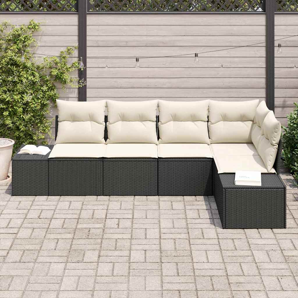 Ensemble de canapé de jardin 5 pcs Noir et Crème polyrotin - XIOS