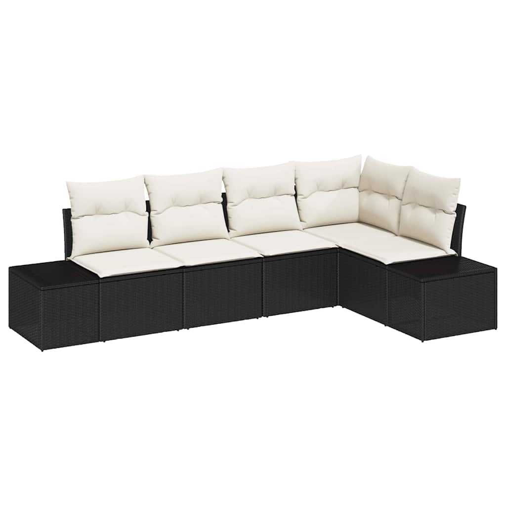 Ensemble de canapé de jardin 5 pcs Noir et Crème polyrotin - XIOS