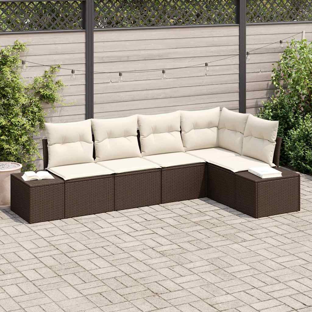 Ensemble de canapé de jardin 5 pcs Marron et Crème polyrotin - XIOS