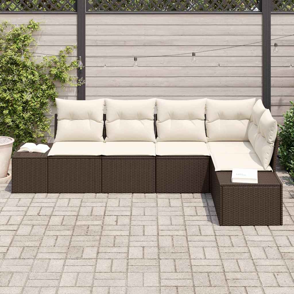 Ensemble de canapé de jardin 5 pcs Marron et Crème polyrotin - XIOS