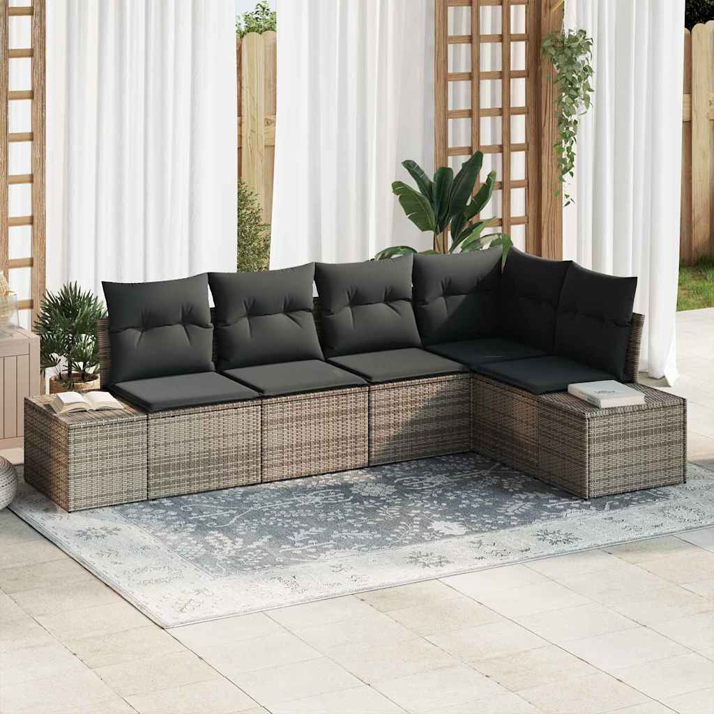 Ensemble de canapé de jardin 5 pc Gris polyrotin