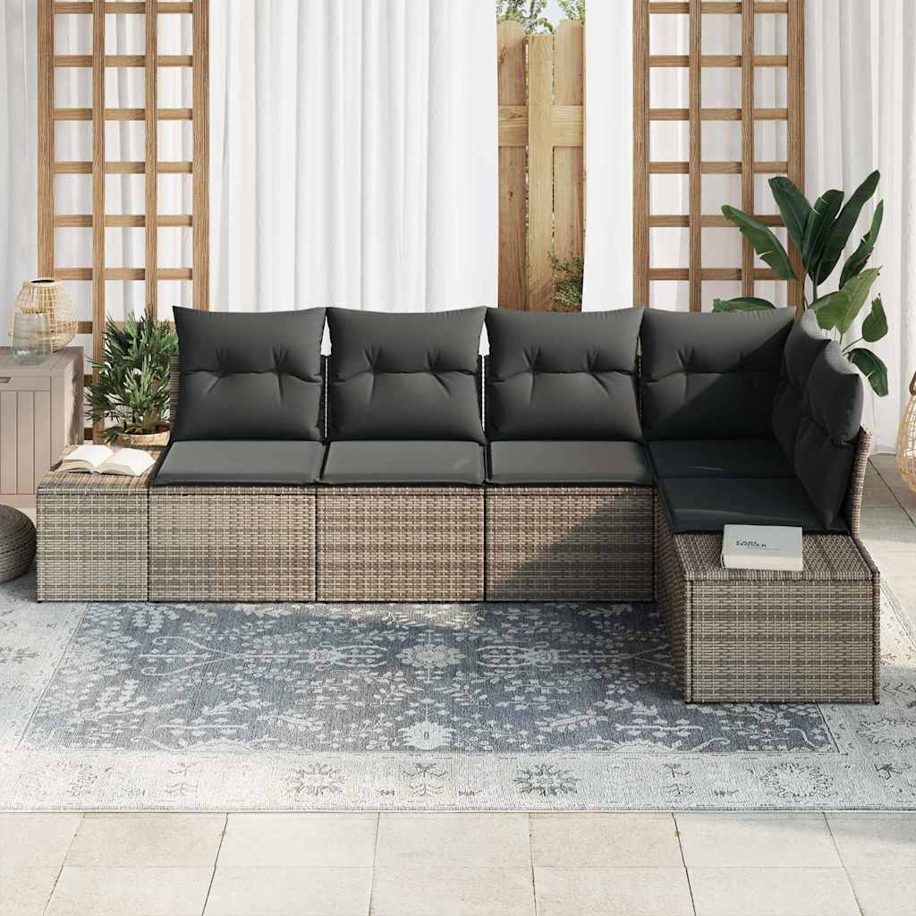 Ensemble de canapé de jardin 5 pc Gris polyrotin