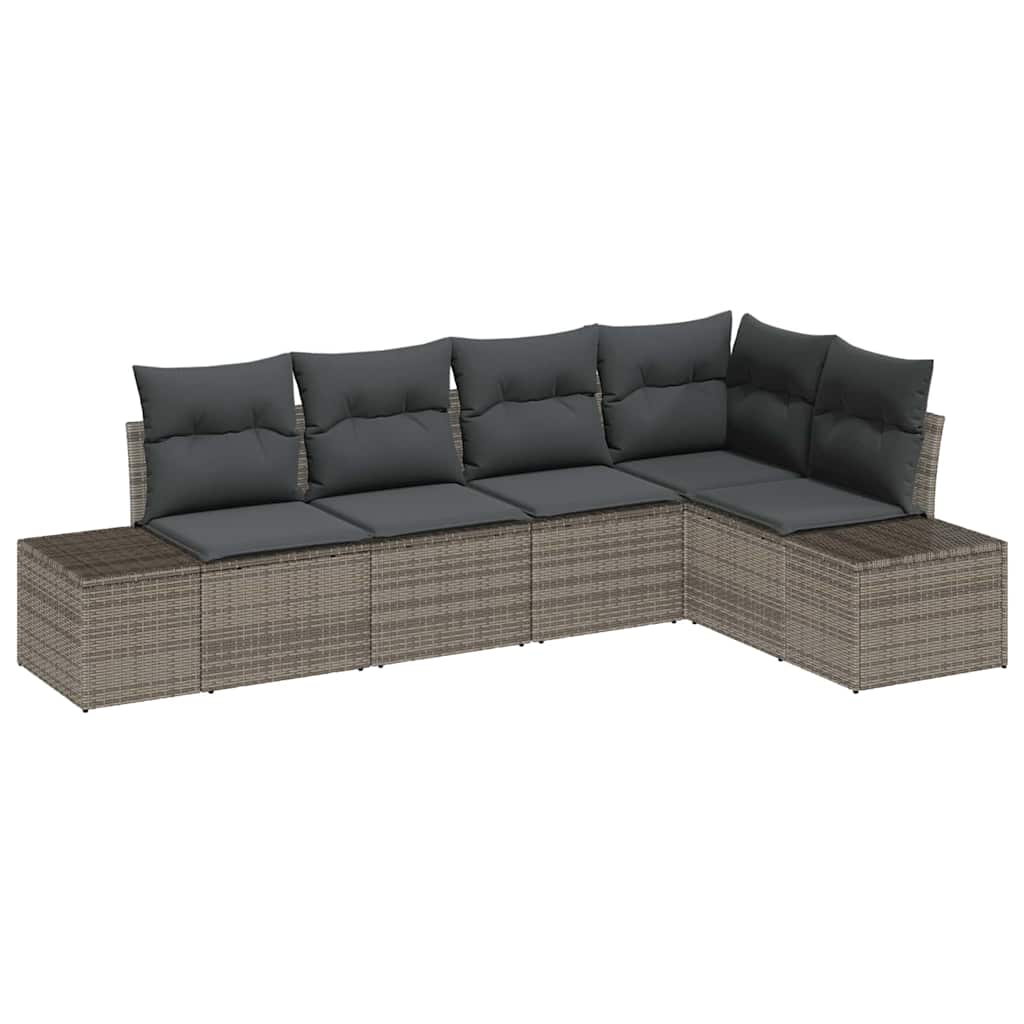 Ensemble de canapé de jardin 5 pc Gris polyrotin