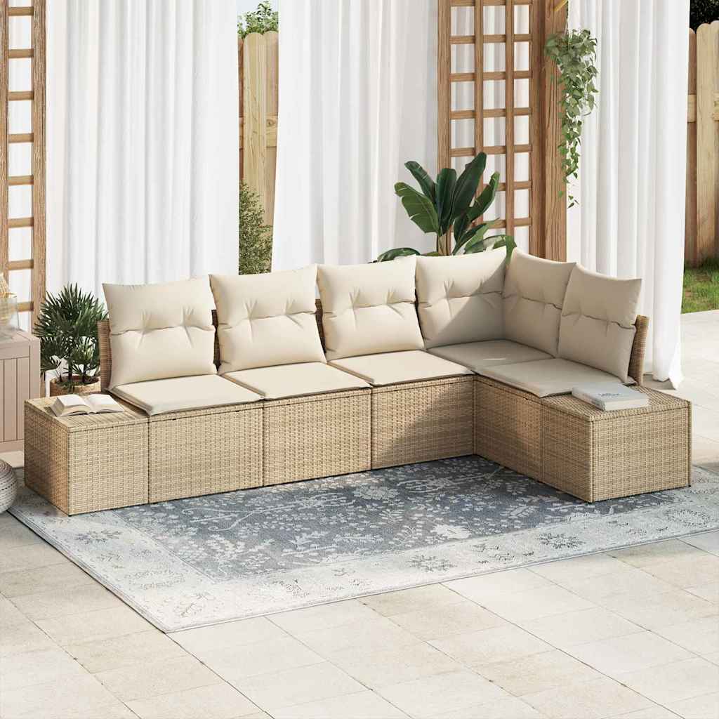 Ensemble de canapé de jardin 5 pc Beige et crème polyrotin