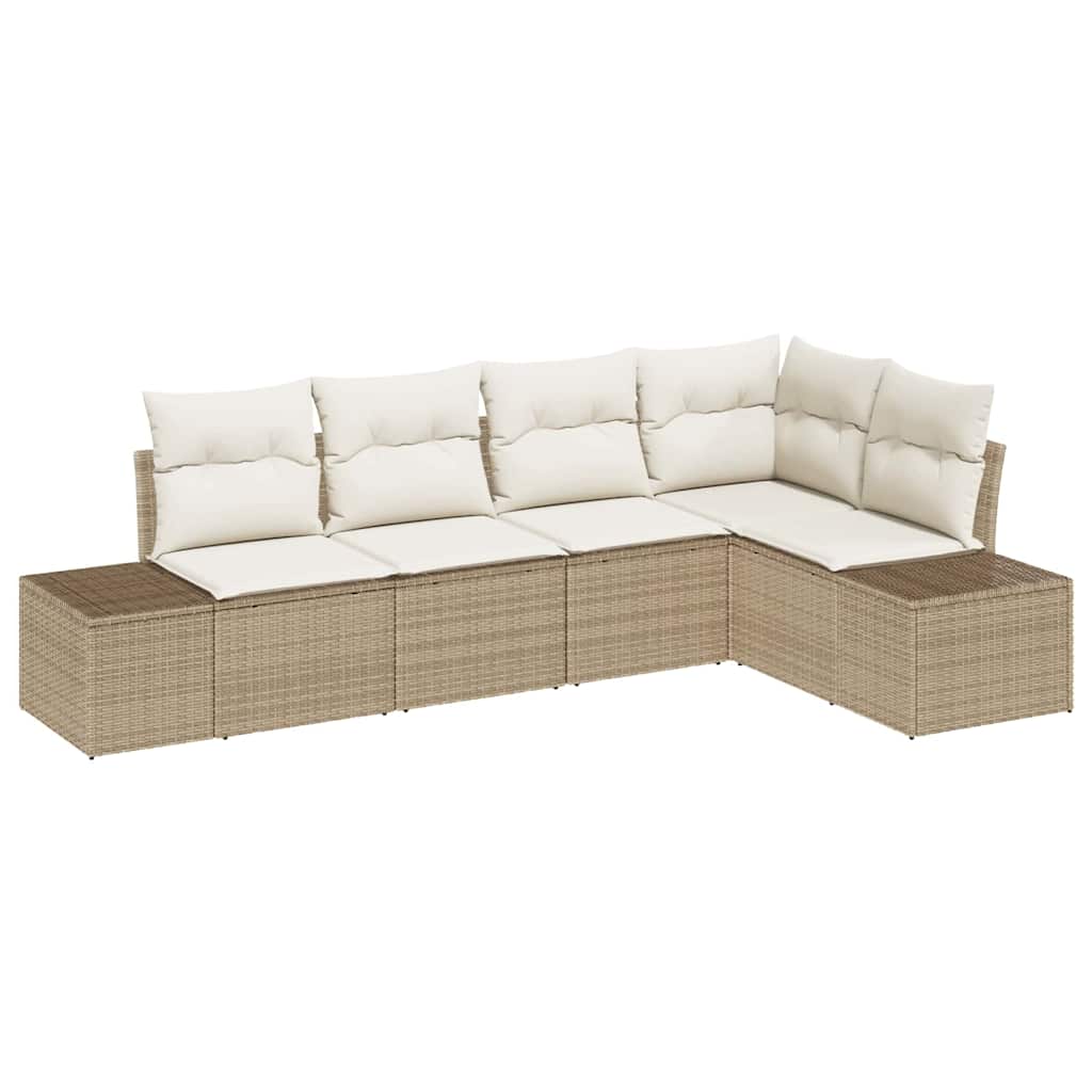 Ensemble de canapé de jardin 5 pc Beige et crème polyrotin
