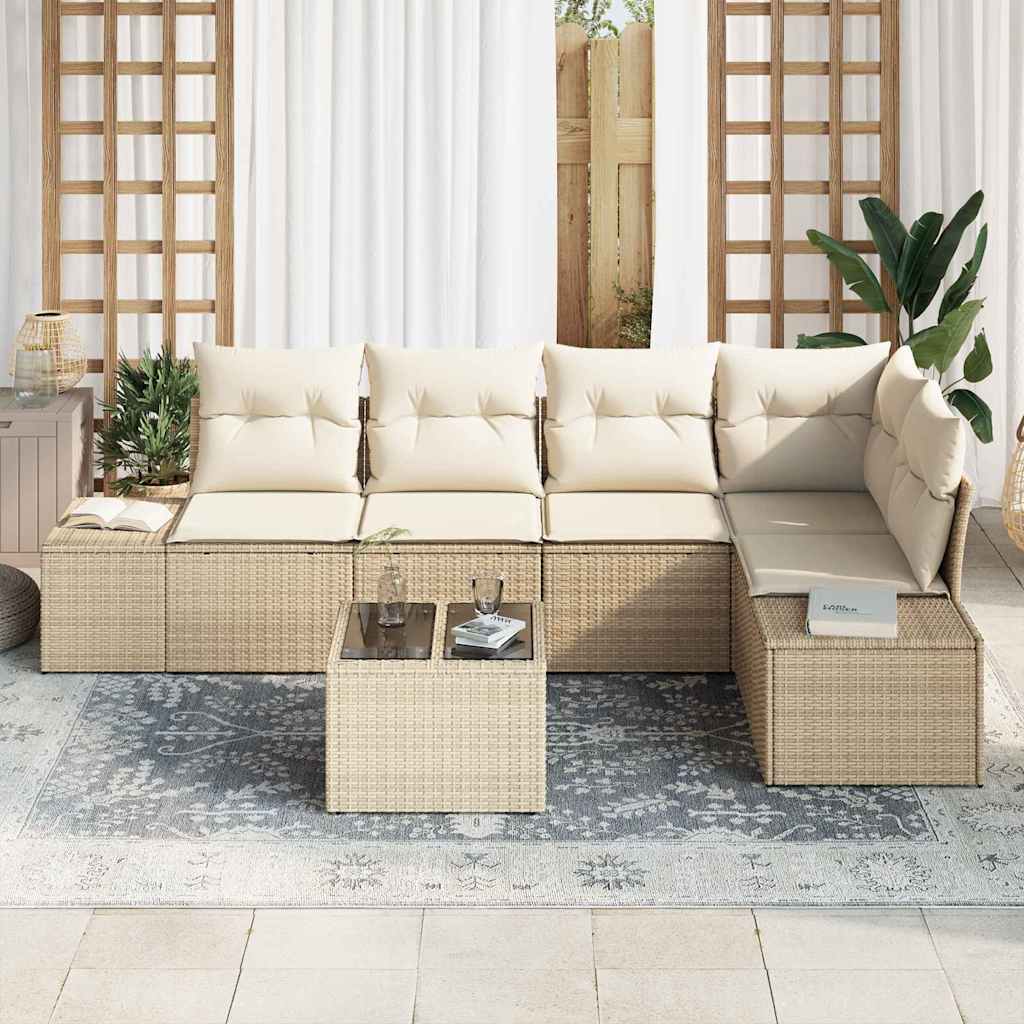 Ensemble de canapé de jardin Beige et crème polyrotin