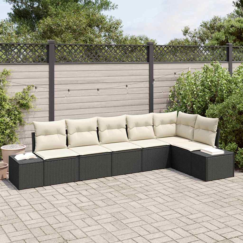 Ensemble de canapé de jardin 6 pcs Noir et Crème polyrotin - XIOS