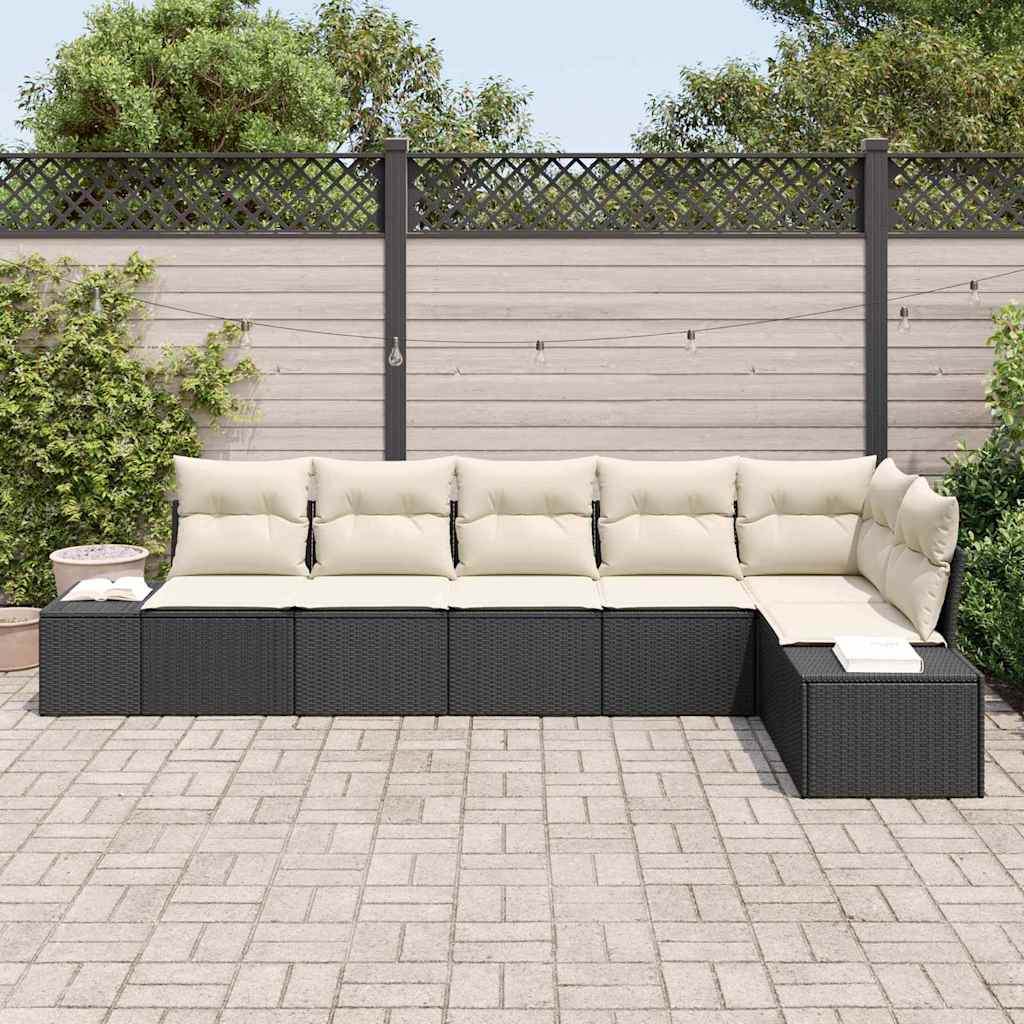 Ensemble de canapé de jardin 6 pcs Noir et Crème polyrotin - XIOS