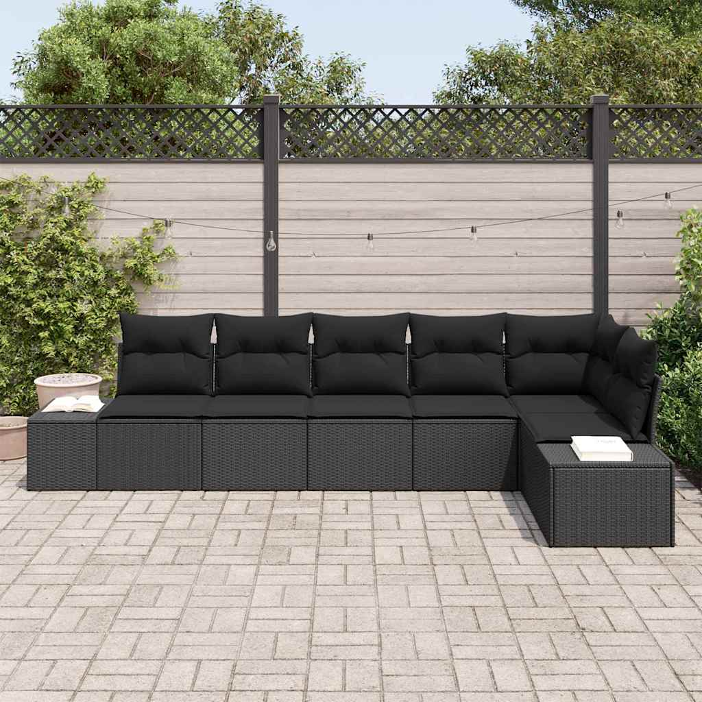 Ensemble de canapé de jardin avec stockage 6 pcs Noir polyrotin - XIOS