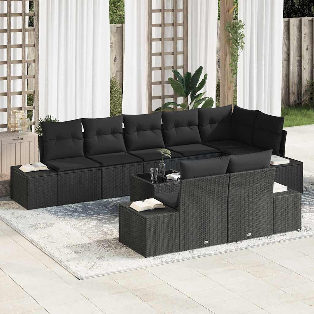 Ensemble de canapé de jardin avec stockage Noir Poly rotin