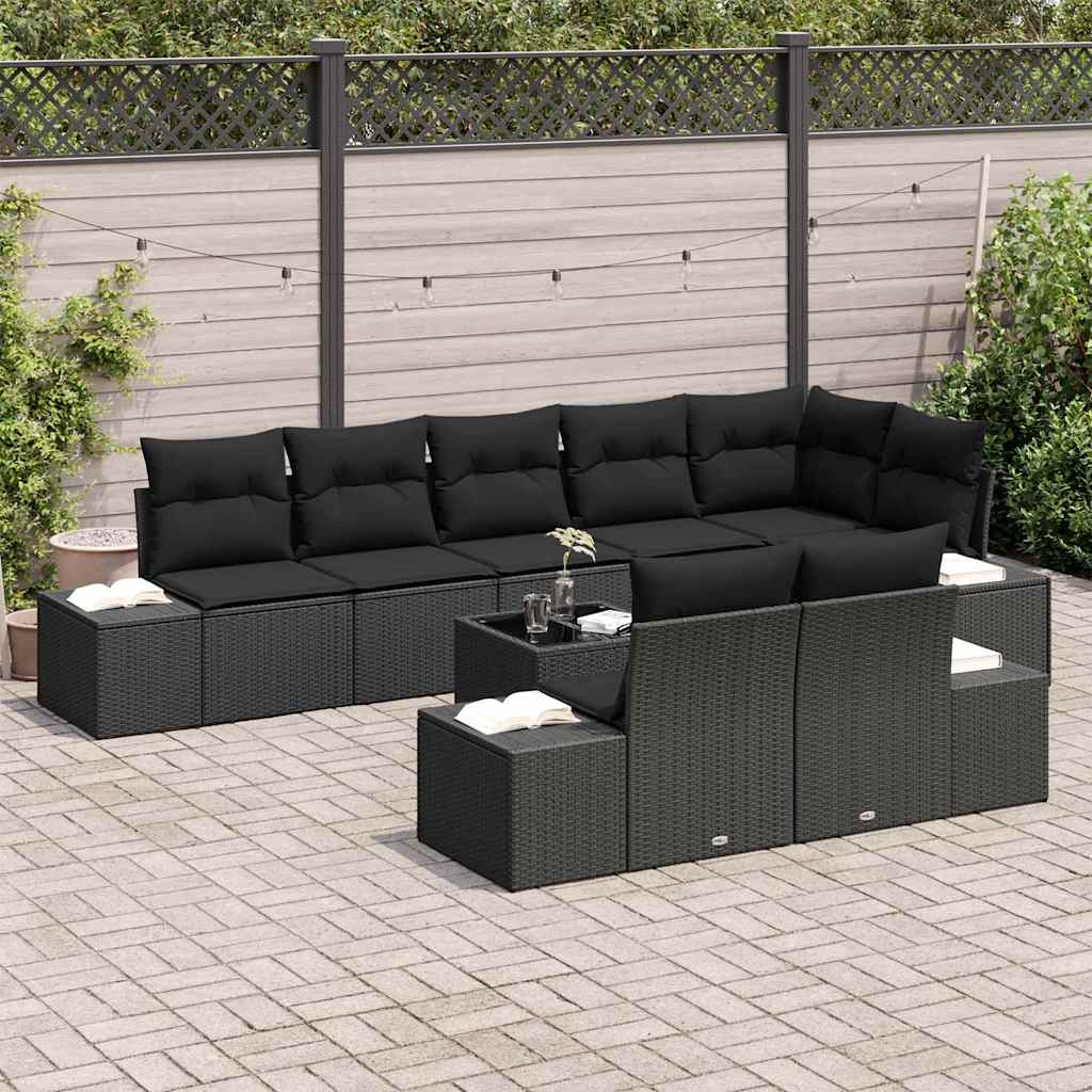 Ensemble de canapé de jardin avec stockage Noir Poly rotin