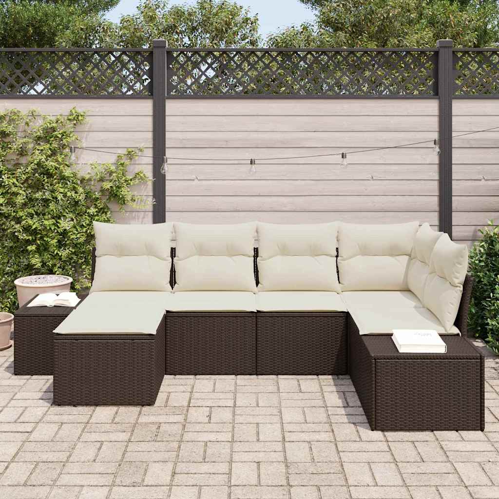 Ensemble de canapé de jardin 6 pcs Marron et Crème polyrotin - XIOS