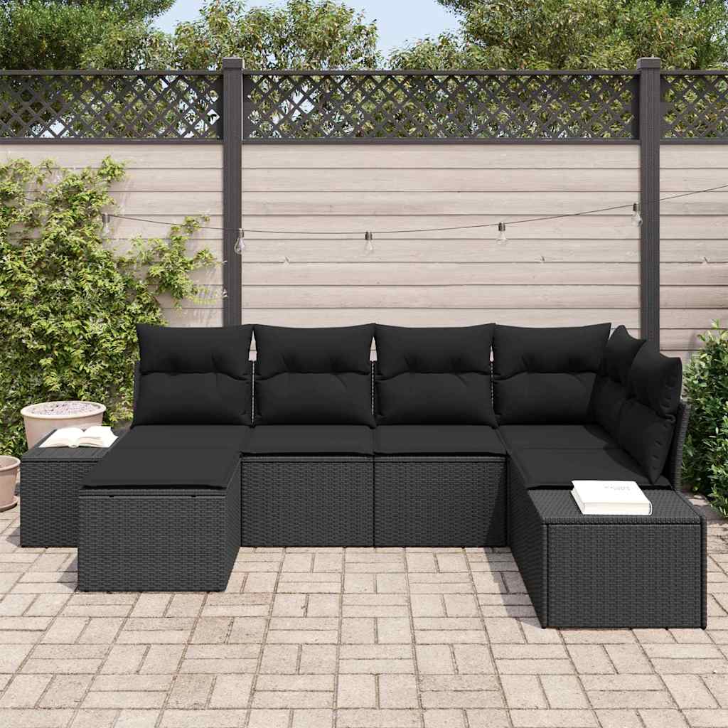 Ensemble de canapé de jardin avec coussin 6 pcs Noir polyrotin - XIOS