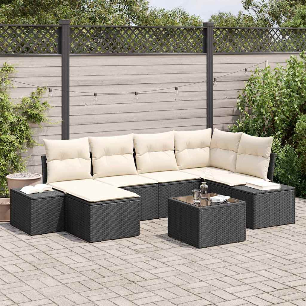 Ensemble de canapé de jardin 6 pcs Noir et Crème polyrotin - XIOS
