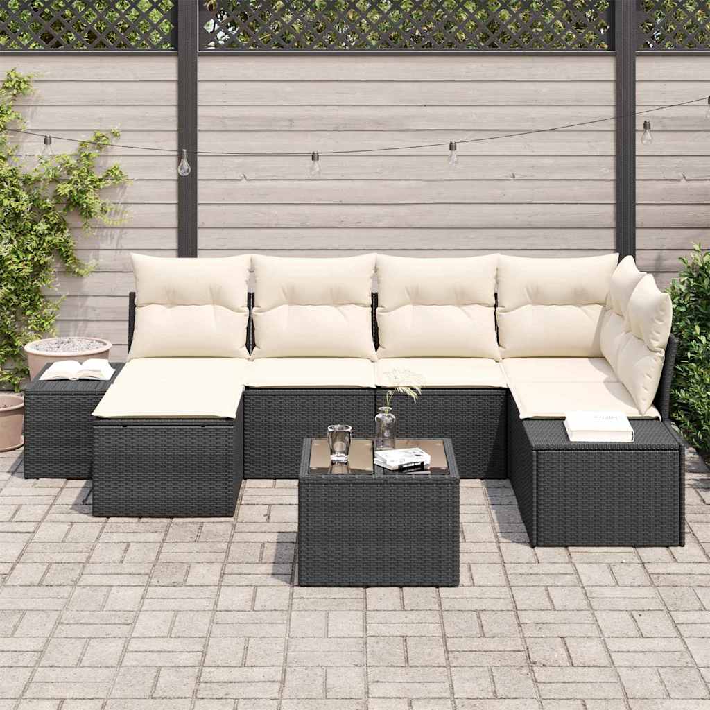 Ensemble de canapé de jardin 6 pcs Noir et Crème polyrotin - XIOS