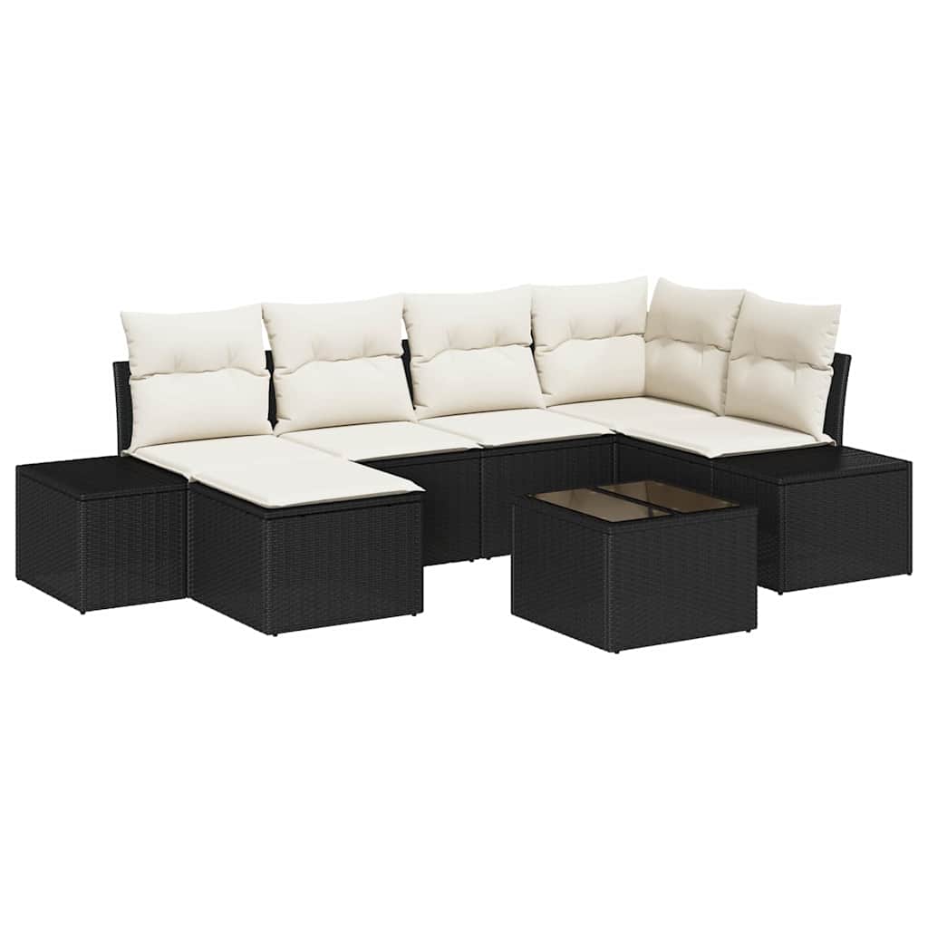 Ensemble de canapé de jardin 6 pcs Noir et Crème polyrotin - XIOS