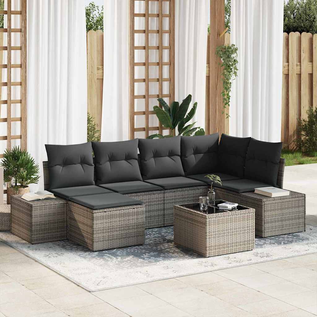 Ensemble de canapé de jardin 6 pc Gris polyrotin