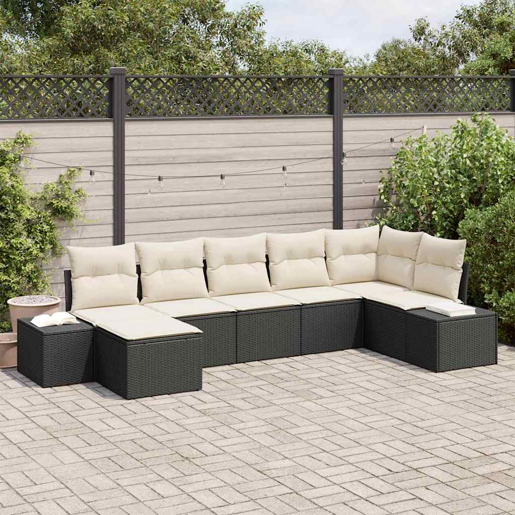 Ensemble de canapé de jardin 7 pc Noir polyrotin