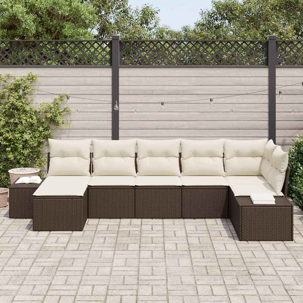 Ensemble de canapé de jardin 7 pcs Marron Poly rotin - XIOS