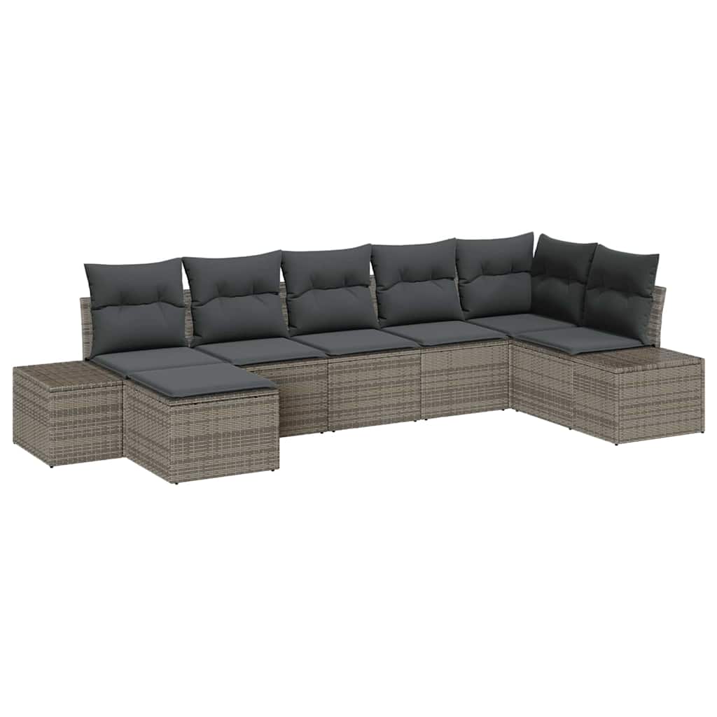 Ensemble de canapé de jardin avec coussin 7 pcs Gris Poly rotin - XIOS