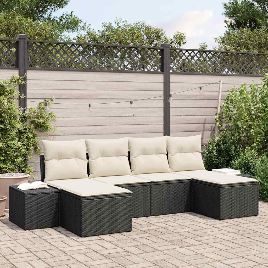 Ensemble de canapé de jardin 4 pcs Noir et Crème polyrotin - XIOS