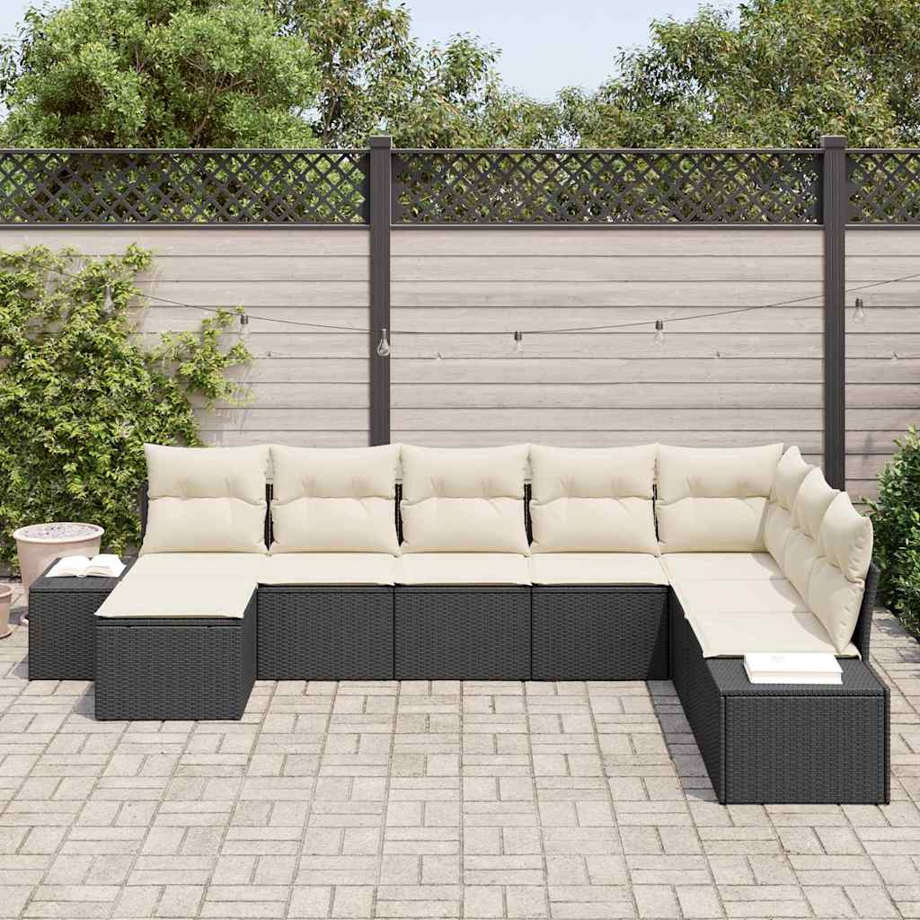 Ensemble de canapé de jardin 8 pc Noir et Crème polyrotin