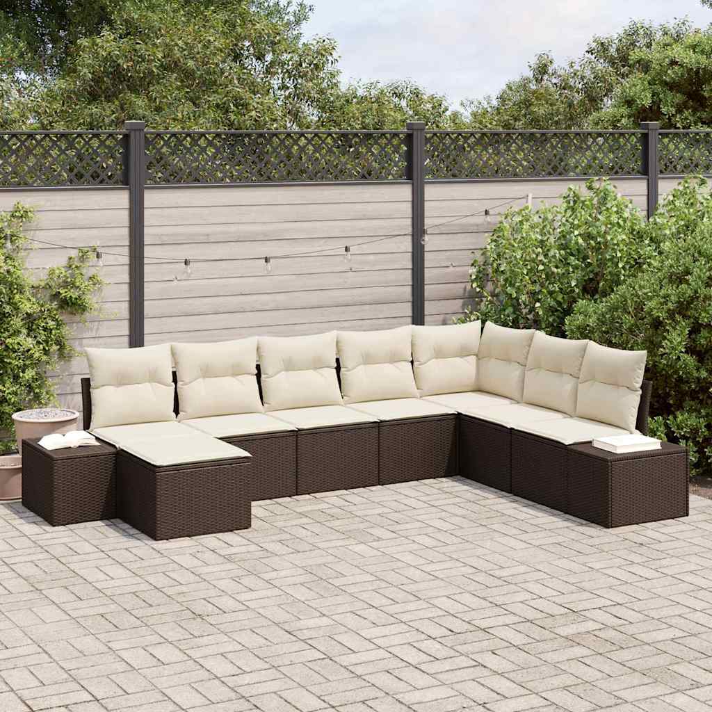 Ensemble de canapé de jardin 8 pcs Marron et Crème polyrotin - XIOS