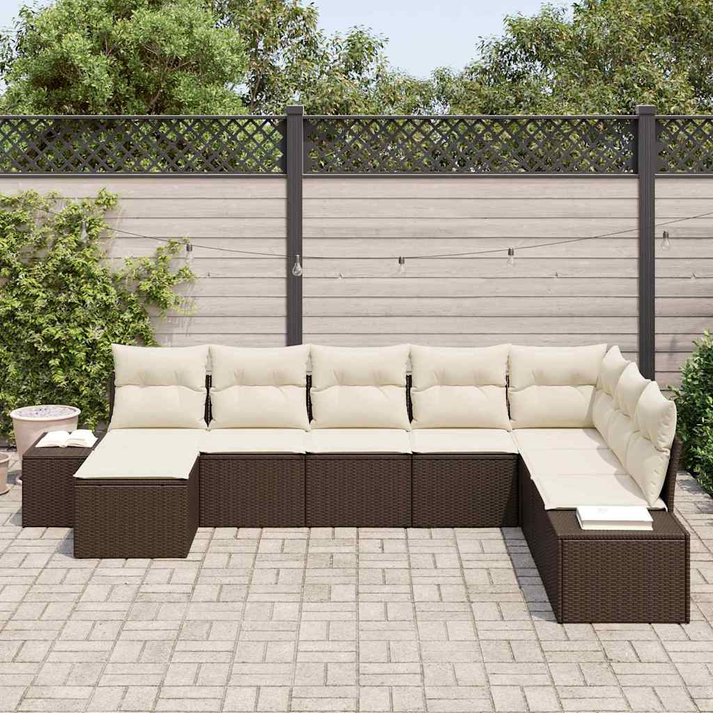 Ensemble de canapé de jardin 8 pcs Marron et Crème polyrotin - XIOS