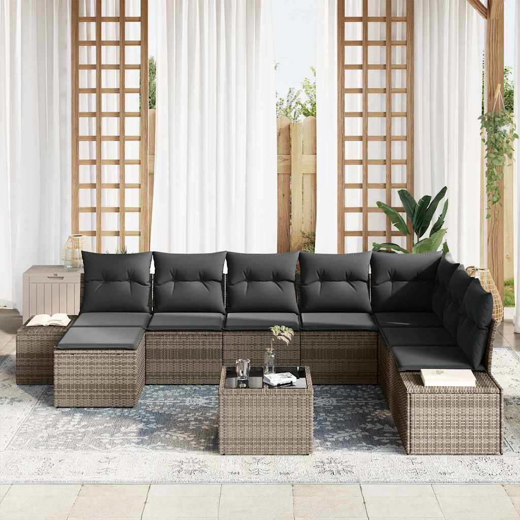 Ensemble de canapé de jardin avec coussin 8 pcs Gris polyrotin - XIOS
