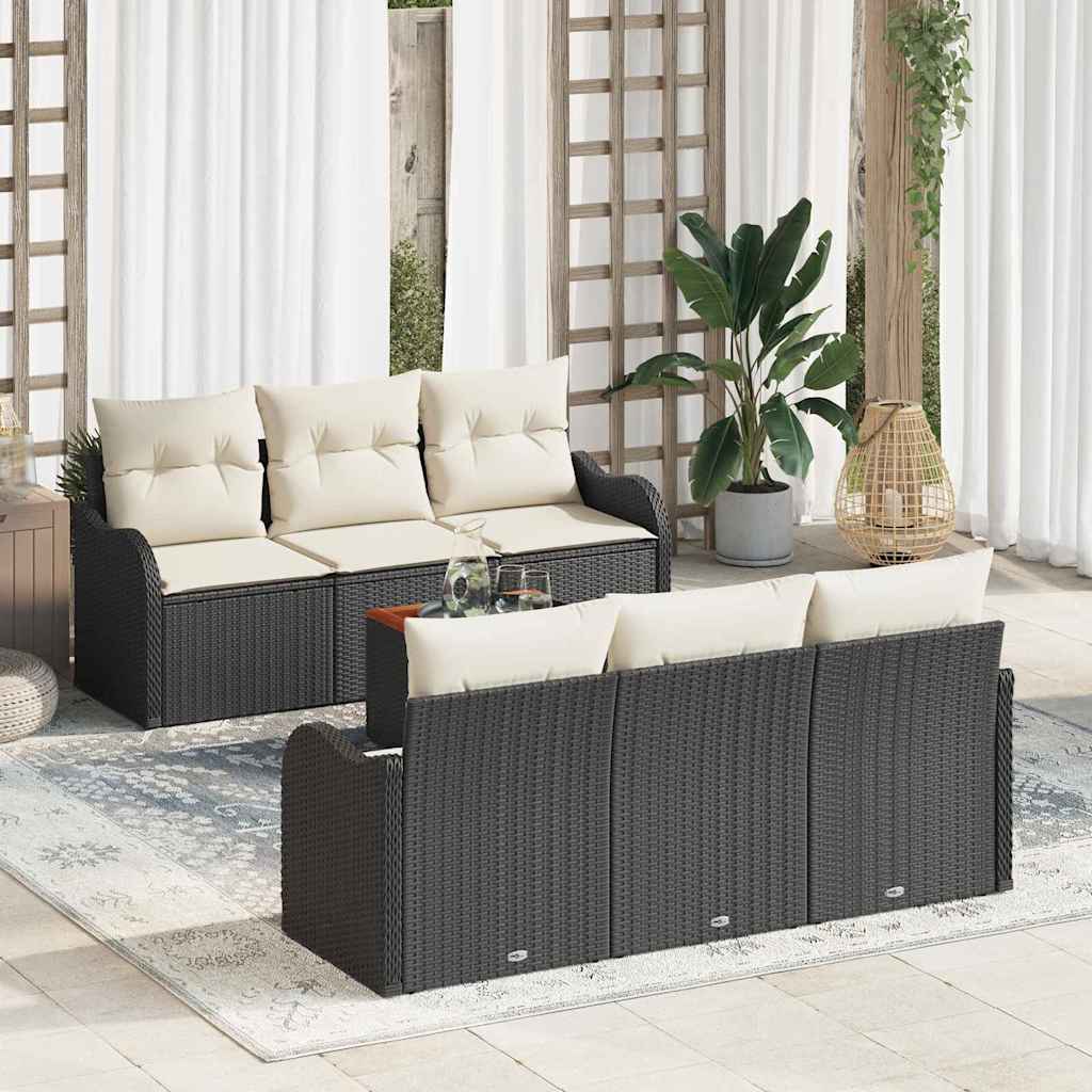 Ensemble de canapé de jardin 7 pcs Noir et Crème polyrotin - XIOS