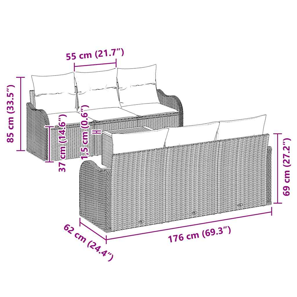 Ensemble de canapé de jardin 7 pcs Noir et Crème polyrotin - XIOS