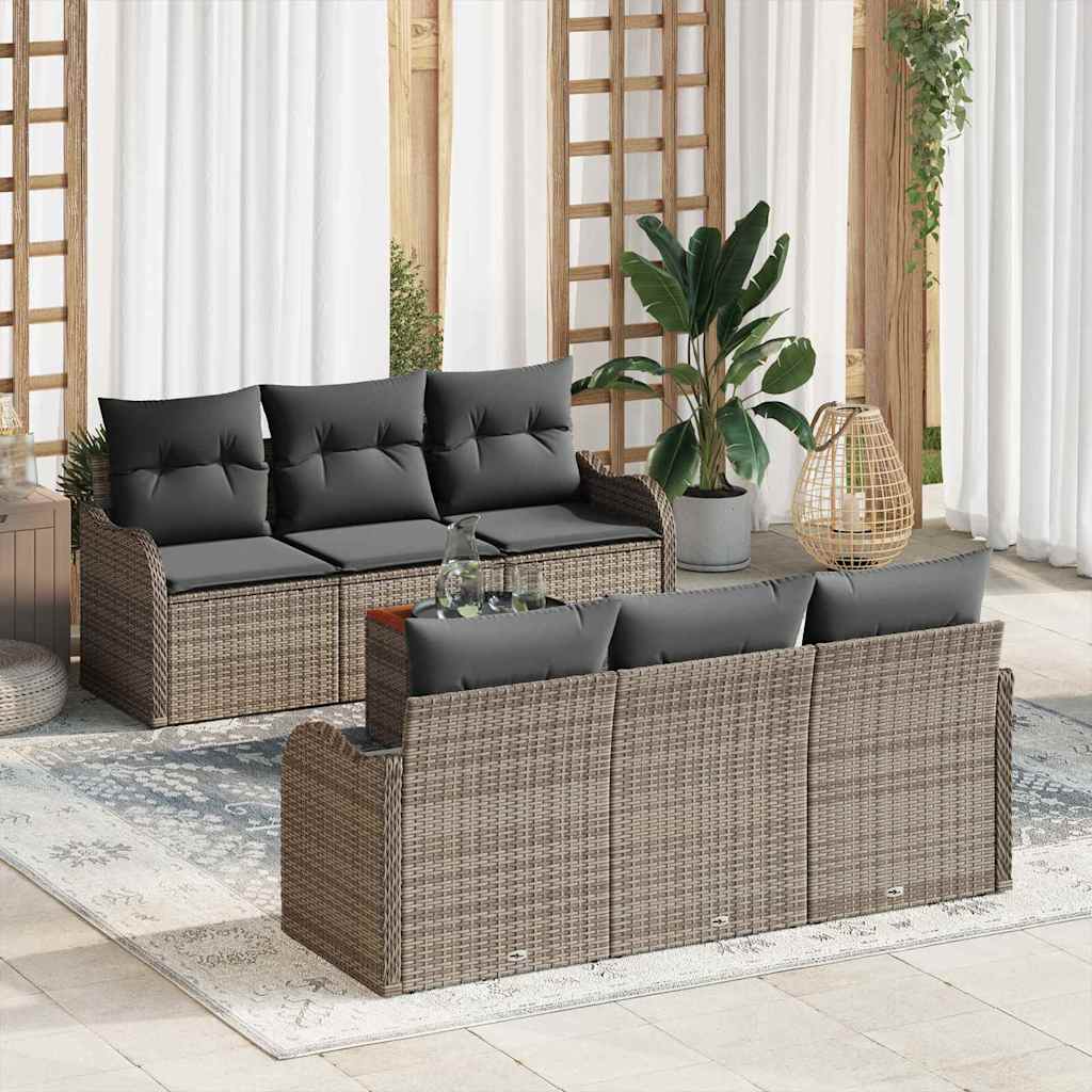 Ensemble de canapé de jardin avec stockage 7 pcs Gris polyrotin - XIOS