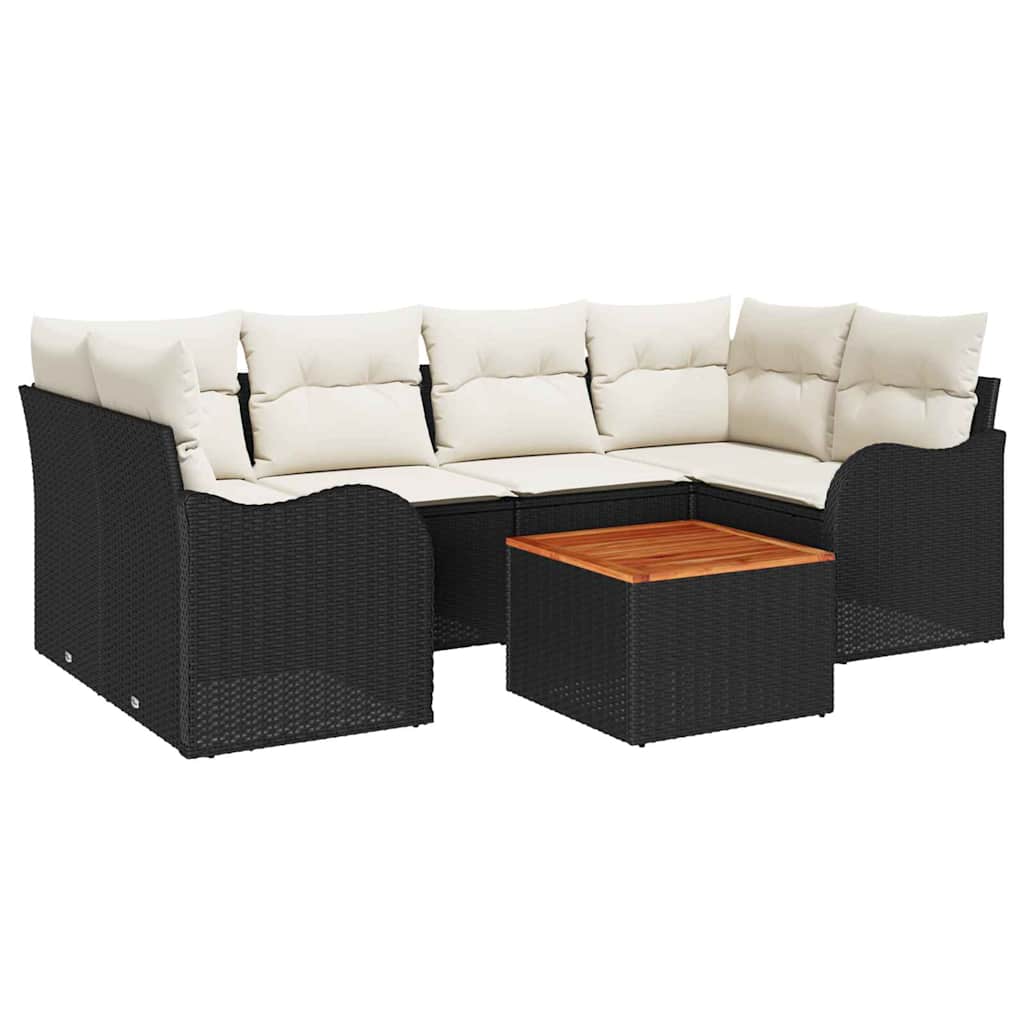Ensemble de canapé de jardin 7 pcs Noir et Crème polyrotin - XIOS