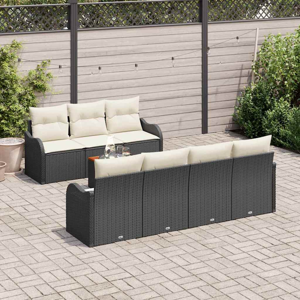 Ensemble de canapé de jardin 8 pcs Noir et Crème polyrotin - XIOS